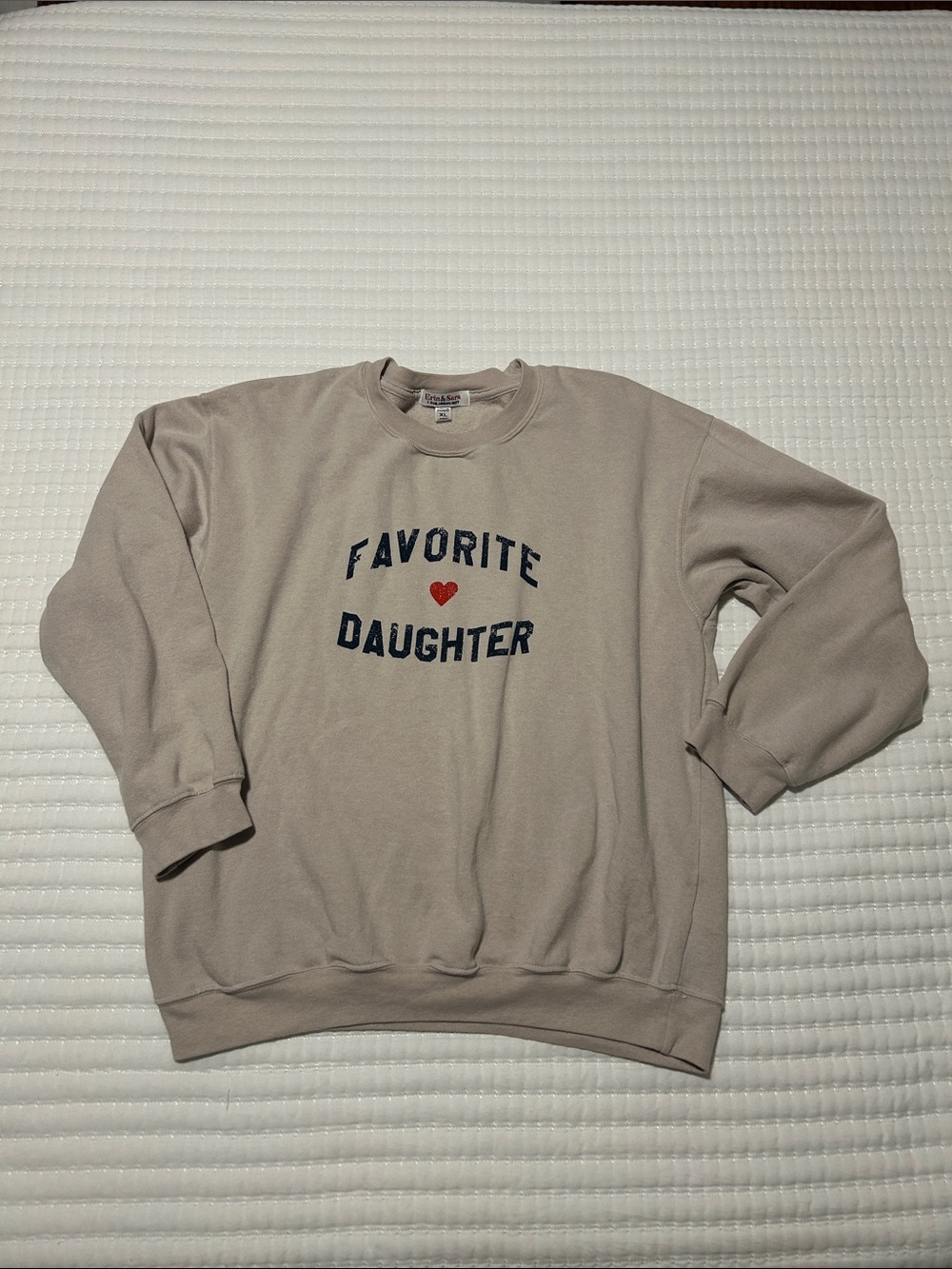 Favorite Daughter Beige Crewneck Sweatshirt with Red Heart